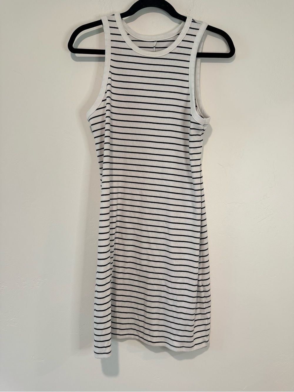 A New Day Ribbed Striped Tank Dress Medium Black White Sleeveless Stretch - Picture 2 of 7